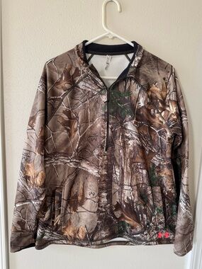 Under Armour Women’s XL Cold Gear Realtree Camo Quarter-Zip Pullover Brown Green